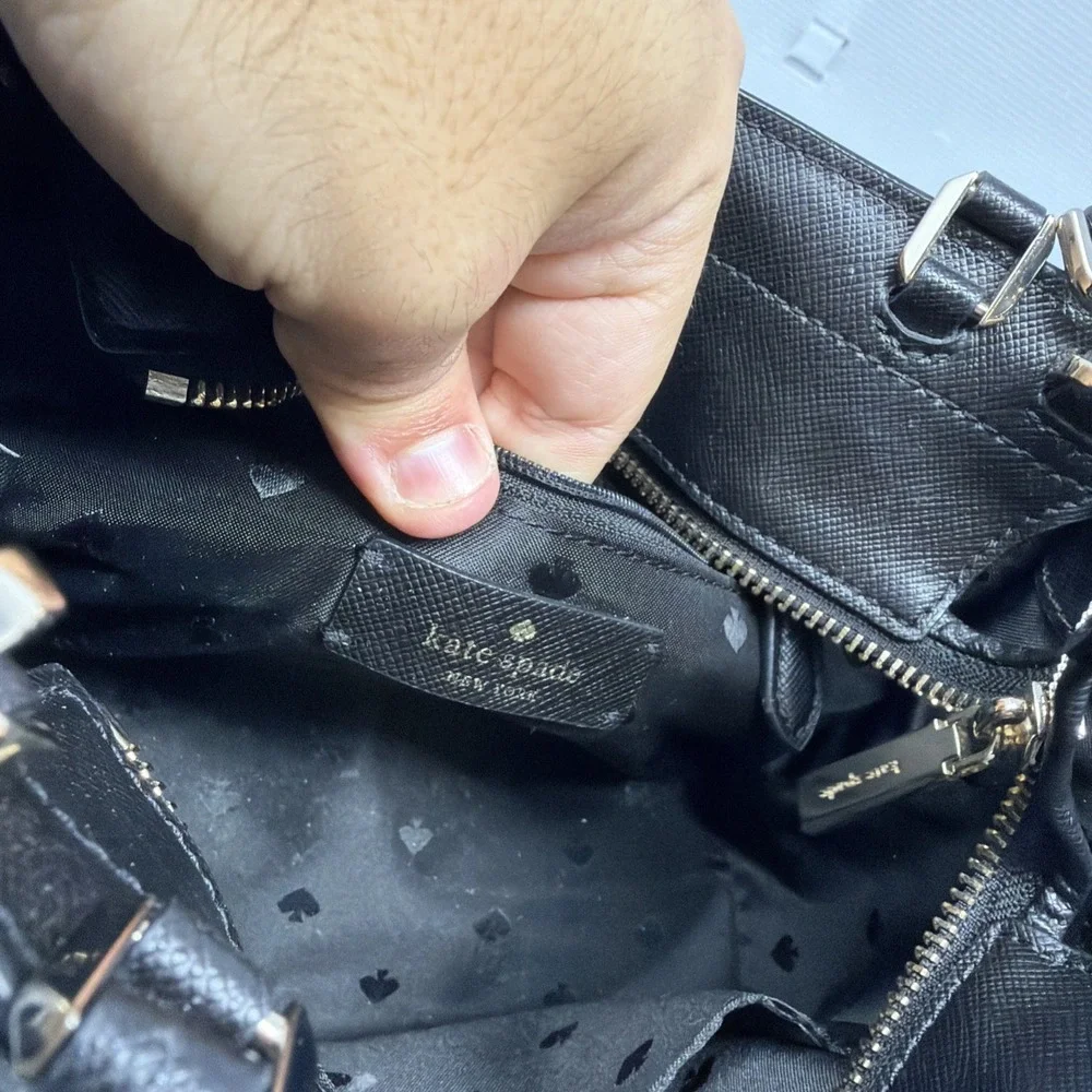 Kate Spade Staci Medium Black Saffiano Leather Crossbody Satchel Bag Handbag